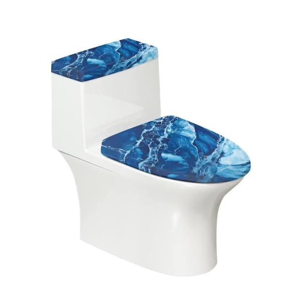 Blue Marble Print Toilet Lid and Tank Cover Set, 2-Piece Polyester Bathroom Accessory Set