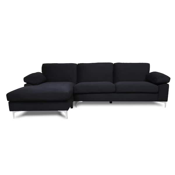 Zeus & Ruta 103.5 in. W 2-piece Velvet Left Hand Facing Sofa, Modern Sectional Sofa in Black with Chaise