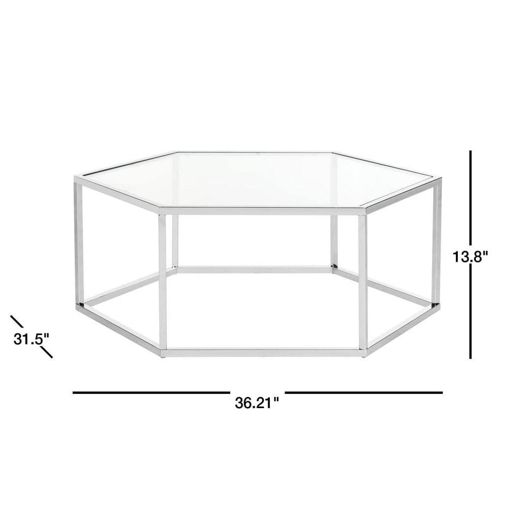Eliana 36" Chrome and Glass Hexagonal Coffee Table