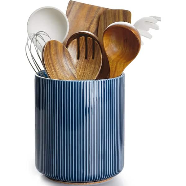 SIEBOLD Ceramic Utensil Holder For Countertop - Black & White With Gold Accents, Large Organizer For Spoons, Forks, Knives - View #5