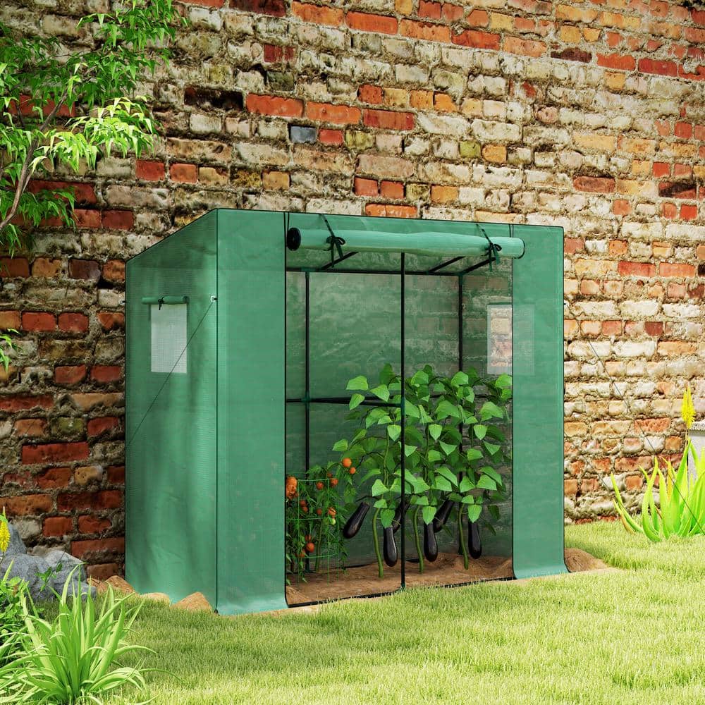 Green UV-Resistant PE Lean-to Portable Greenhouse with Roll-up Door