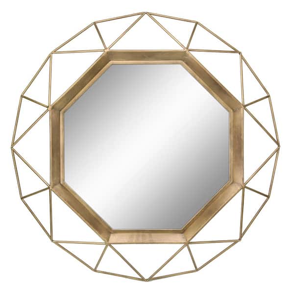 Stonebriar Collection Medium Round Gold, Art Deco Wall Mirror Gold