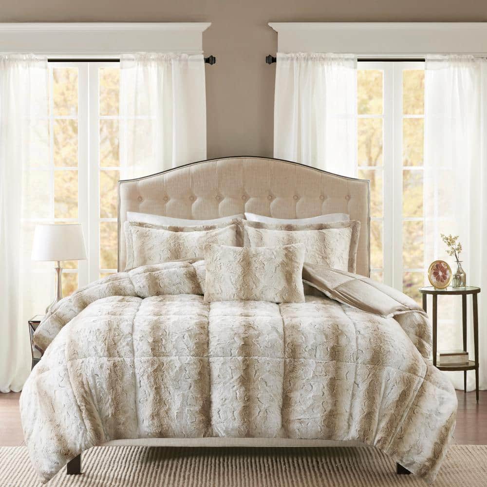 Sand Faux Fur Down Alternative Comforter Set, Full