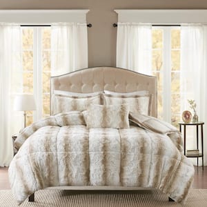 Marselle 4-Piece Sand Animal Print Faux Fur Polyester Full/Queen Comforter Set