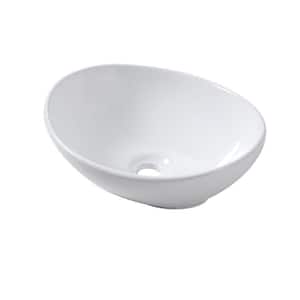 16 in. x 13 in. Porcelain Vessel Sink Egg Shape Bathroom Ceramic Oval Vanity Art Basin Modern in White