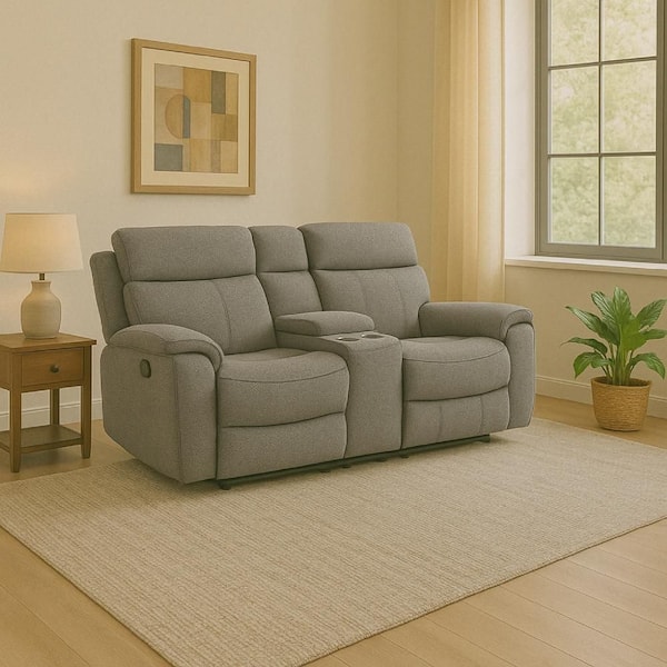 Mony Gray Polyester Glider Recliner Dual Manual Sofa with Cup Holders