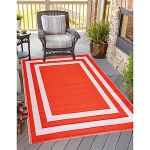 Paris Orange and White 10 ft. x 14 ft. Folded Reversible Recycled Plastic Indoor/Outdoor Area Rug-Floor Mat