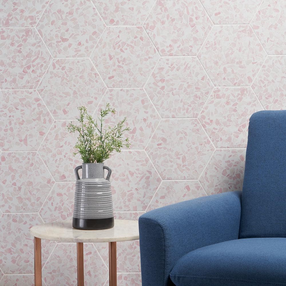 Pink Hexagon Terrazzo Look Porcelain Floor & Wall Tile