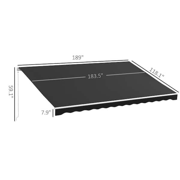 Outsunny 16 ft. x 10 ft. Polyester Retractable Electric Awning with Remote  Controller Manual Crank Handle for Deck Black 840-245V83BK - The Home Depot
