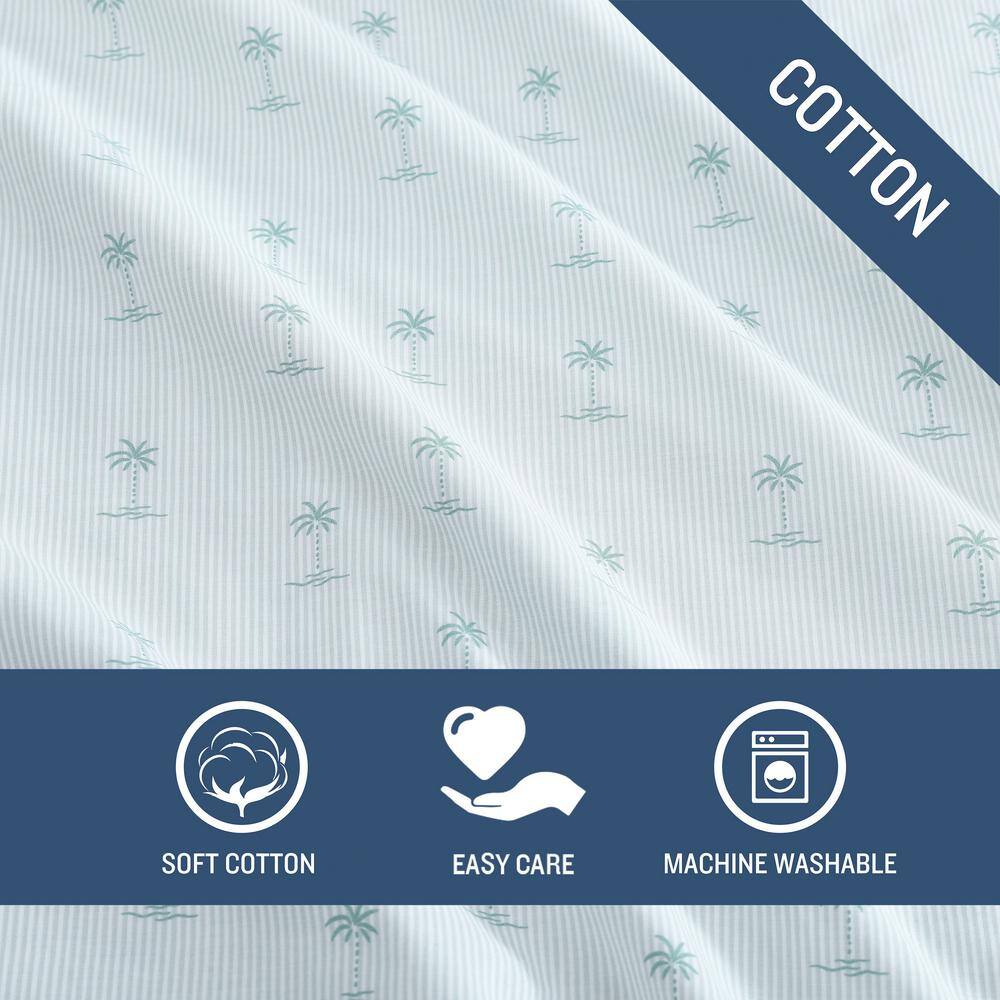 Kew Palms Blue Queen Cotton Percale Sheet Set
