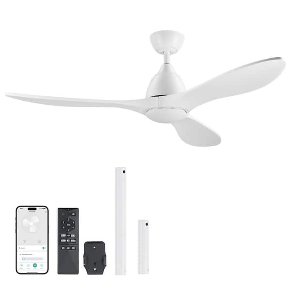 Merra 52 in. Smart Indoor White Standard Ceiling Fan with Dimmable Integrated LED Lights Remote App Voice Control