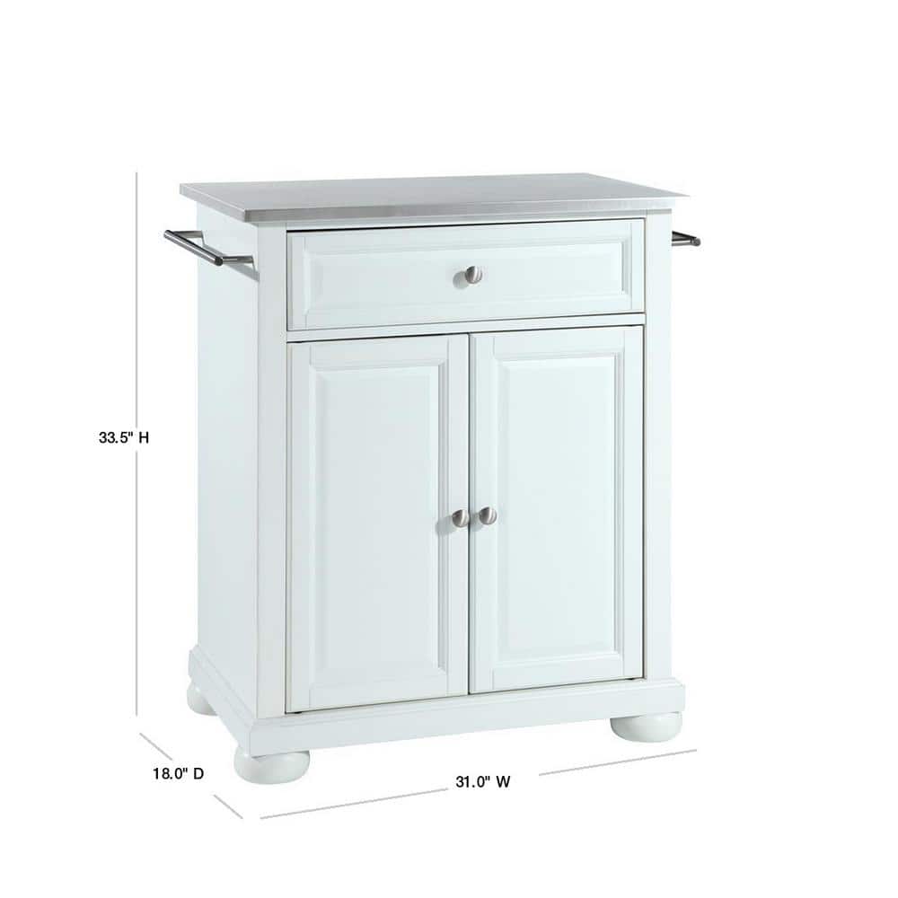 White Stainless Steel Top Portable Kitchen Island