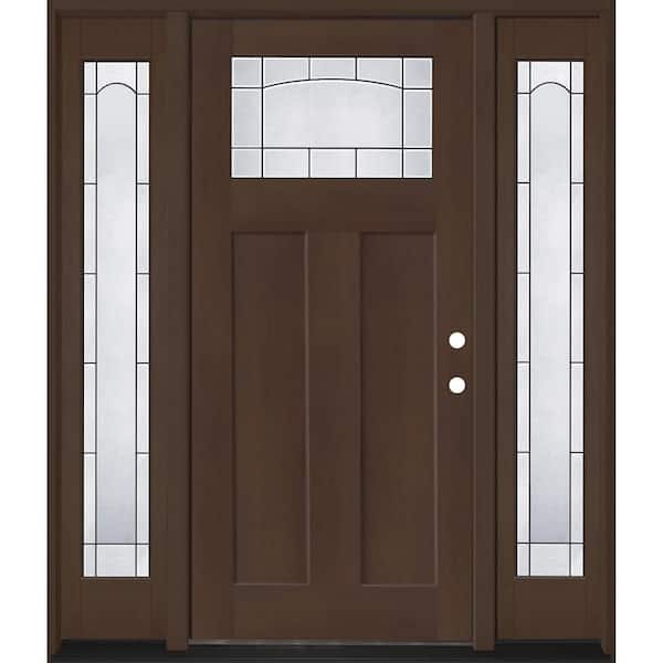 Regency 64 in. x 80in. 1/4 TopL Empire Glass LHIS Hickory Mahogany Fiberglass Prehung Front Door w/12in.-Full SLs 6-9/16