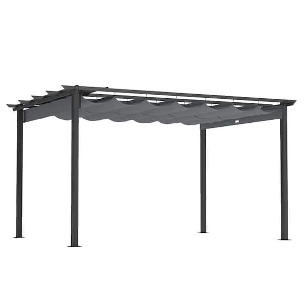 10 ft. x 13 ft. Aluminum Outdoor Pergola with Gray Retractable Shade Canopy