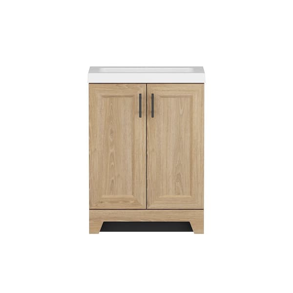 Brindle 24.5 in. W x 16.25 in. D x 33.8 in. H Single Sink Bath Vanity in Sandstone with White Cultured Marble Top