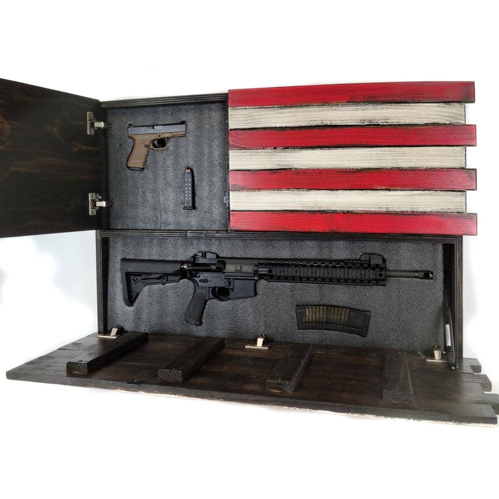 Large American Flag Wooden Wall Mounted Lockable Gun Concealment