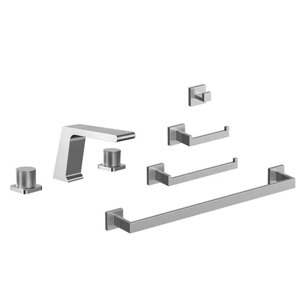 GRANDJOY Waterfall 8 in. Widespread Double Handle Bathroom Sink Faucet and Towel Rack Set in Brushed Nickel Drain Not Included