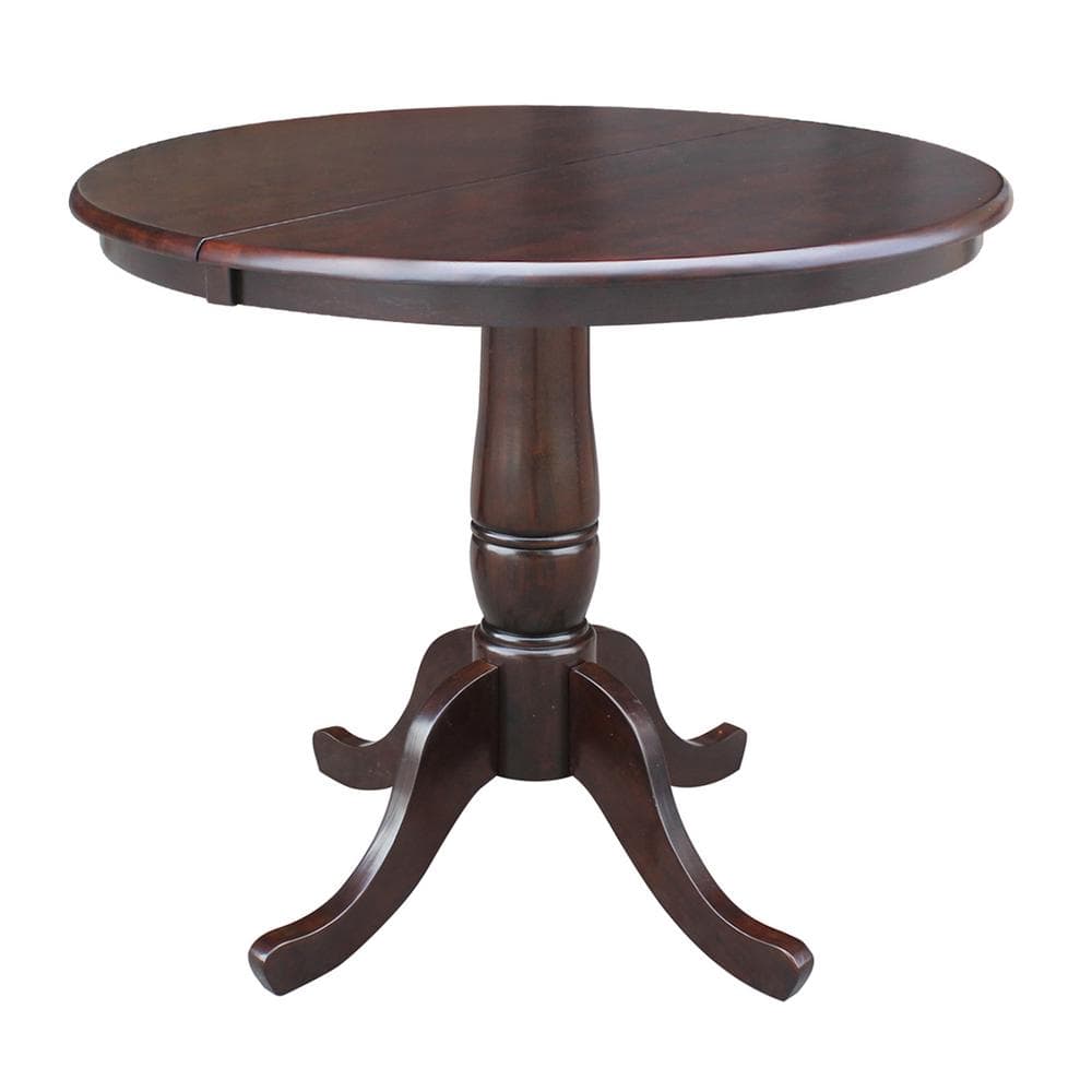 Farmhouse Round Extendable Dining Table in Rich Mocha Wood
