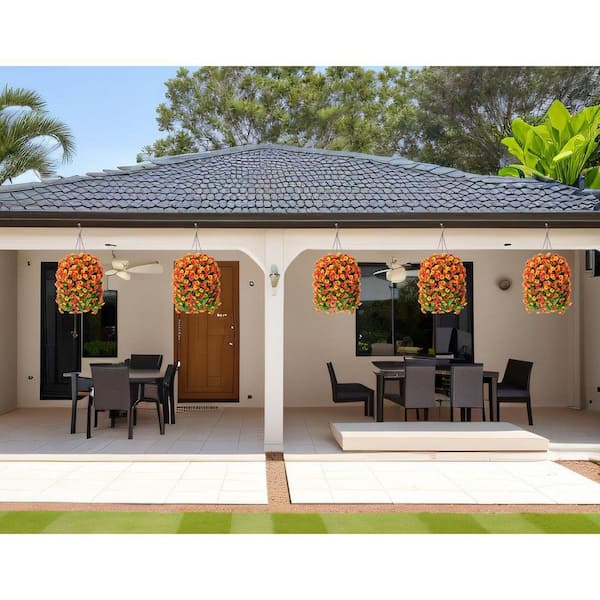 25 in. Orange Outdoor Artificial Morning Glory Flower in Basket