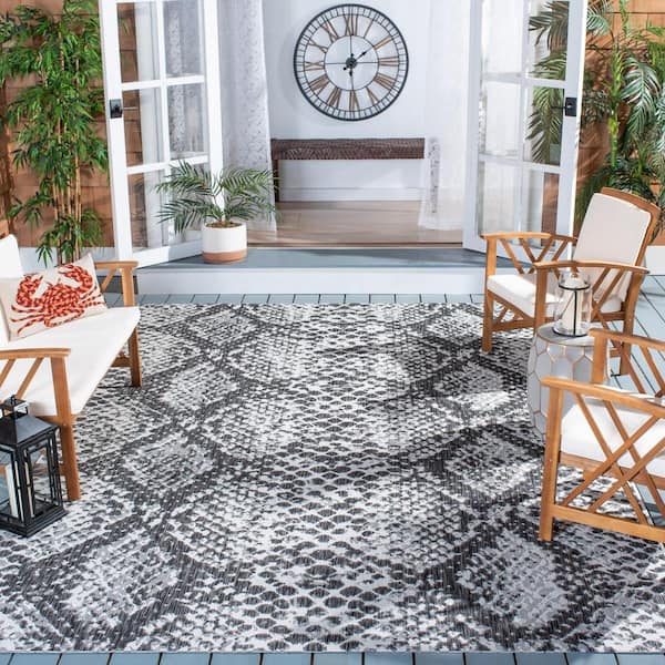 Courtyard Gray/Black 9 ft. x 12 ft. Snake Skin Indoor/Outdoor Patio  Area Rug