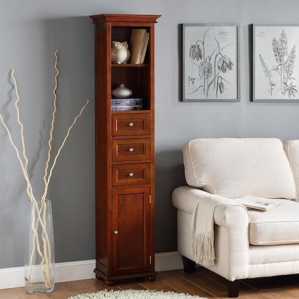 Hampton Harbor 15 in. W x 10 in. D x 68 in. H Brown Freestanding Linen Cabinet