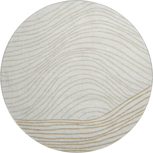 Mayfield Premium Machine Washable Abstract AMF2350 Ivory 8 ft. x 8 ft. Round Rug