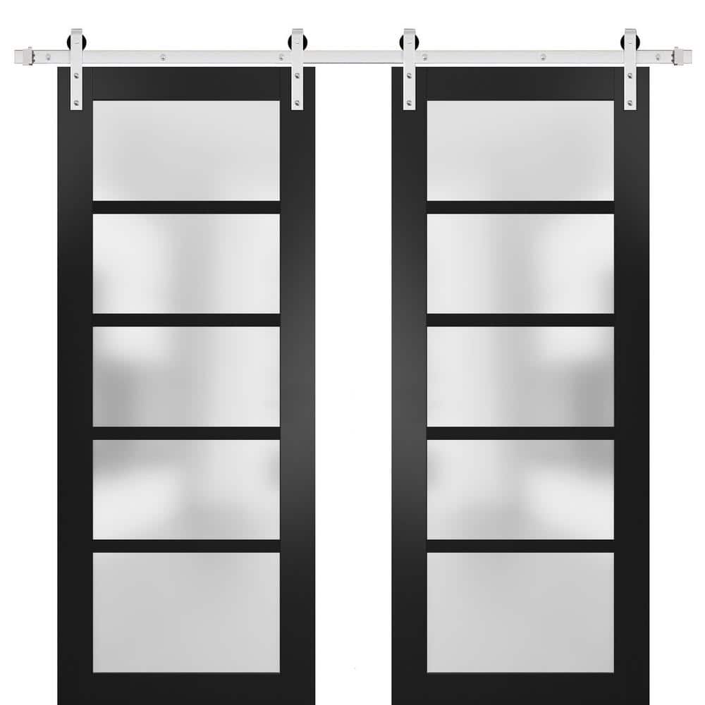 Assemble Required 72 in. x 84 in. 5-Panel Black Finished Solid MDF Sliding Door with Double Barn Hardware price history on PriceWatchPro