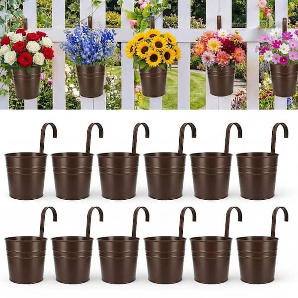 Hanging Flower Pots,Railing Planter Box for Outdoor Plants 12 Pack 5 Inch  Metal Hanging Planters(Bronze) MKHB23LND-BR12p - The Home Depot