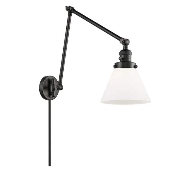 Innovations Cone 8 in. 1-Light Matte Black Wall Sconce with Matte White Glass Shade with On/Off Turn Switch