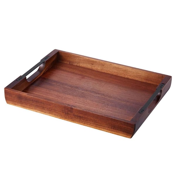 Wood Serving Tray, Acacia Tray Board with Handles, Decorative Rustic Serving Trays Platter, Ideal for Breakfast in Bed