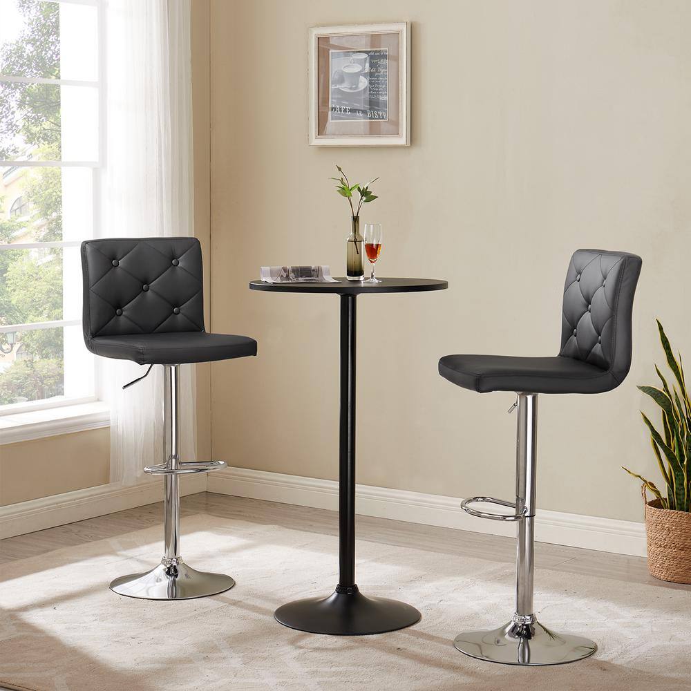 Adjustable Black Faux Leather Backless Swivel Bar Stools, Set of 2