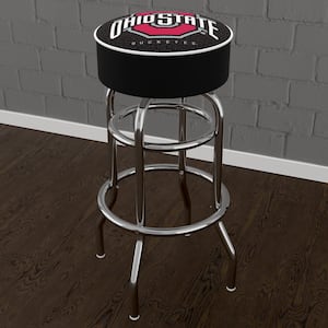 The Ohio State University Logo Black 31 in. Red Backless Metal Bar Stool with Vinyl Seat