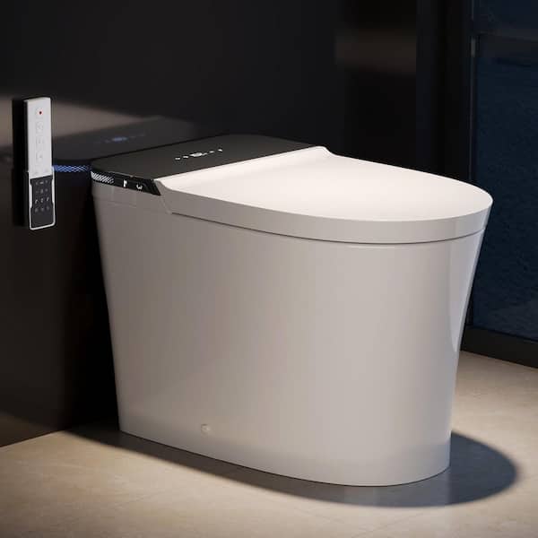 Elongated ADA Smart Toilet Bidet 1.28 GPF in White with Auto Flush and Flip Lid, Heated Seat, Warm Dryer, Bubble Wash