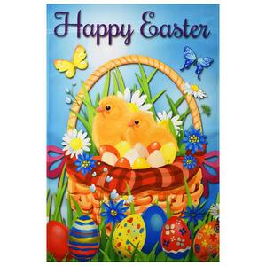 1 ft. x 1-1/2 ft. Happy Easter Chicks and Eggs in the Basket Garden Decoration Flag