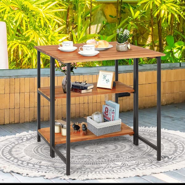 Cosco outdoor living acacia wood folding drop leaf patio dining table with chair storage hot sale