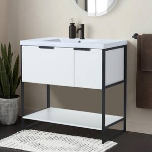 35-7/16 in. W x 18-1/8 in. D x 34-1/4 in. H Bath Vanity in White Straight Grain with White Resin Top
