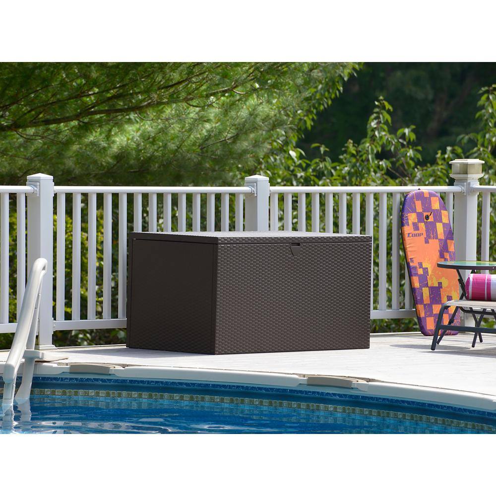 Espresso Metal and Wicker Outdoor Storage Deck Box