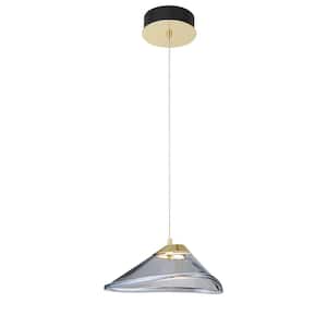 Sneer 30-Watt Equivalence Integrated LED Black and Sun Gold Mini Pendant with Tinted Pressed Glass Shade