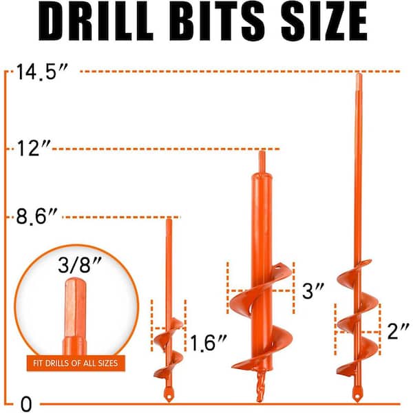 3-Piece Garden Planter Auger Bit Set for 3/8 in. Drill