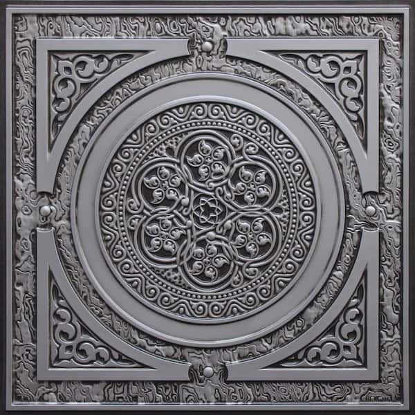 Falkirk Perth Antique Silver 2 ft. x 2 ft. Decorative Rustic Glue Up or Lay In Ceiling Tile (40 sq. ft./case)
