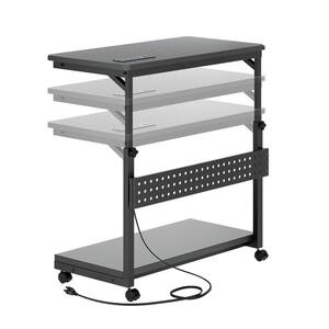Computer Tower Stand Power Strips, Height Adjustable PC Tower Stand with Wheels, Mobile Rolling CPU Holder in Black