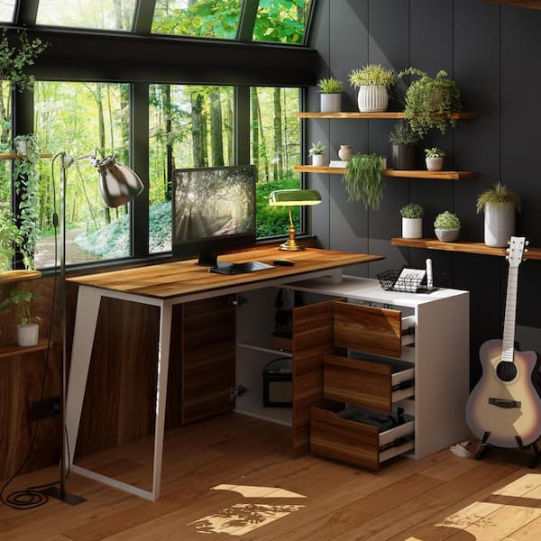 FUFU&GAGA 54.3 in. Reversible L-Shaped White Wood Writing FUFU&GAGA 54.3 in. Reversible L-Shaped White Wood Writing