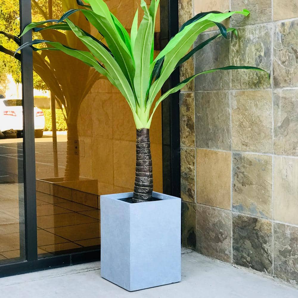 Medium Gray Lightweight Concrete Tall Square Planter