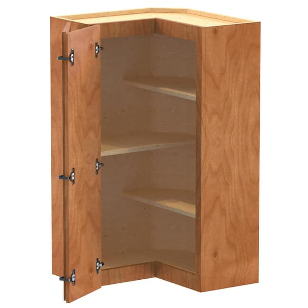 Home Decorators Collection Newport 24 in. W x 12 in. D x 42 in. H Assembled Plywood Corner Wall Kitchen Cabinet in Cinnamon with Shelves