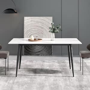 63 in. White Sintered Stone Tabletop with 4 Black Metal Legs Dining Table (Seats 6)