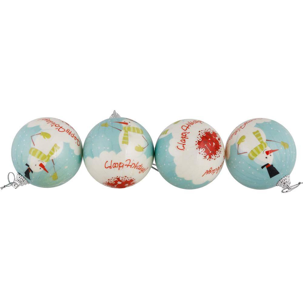 Snowmen 'Happy Holidays' Decoupage Plastic Christmas Ball Ornament Set
