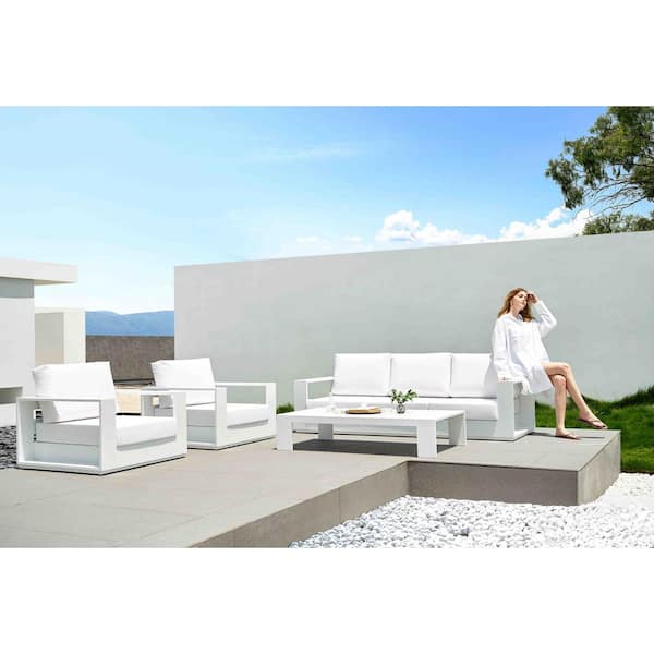 BELLINI HOME AND GARDENS Faena White 4-Piece Aluminum Outdoor Conversation Seating Set