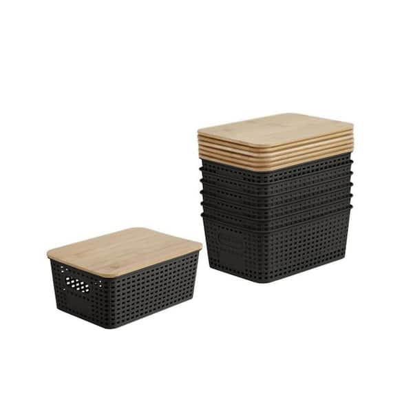Small Plastic Storage Bins Black 7.2 in x 4.1 in Plastic Decorative Baskets (Set of 6)