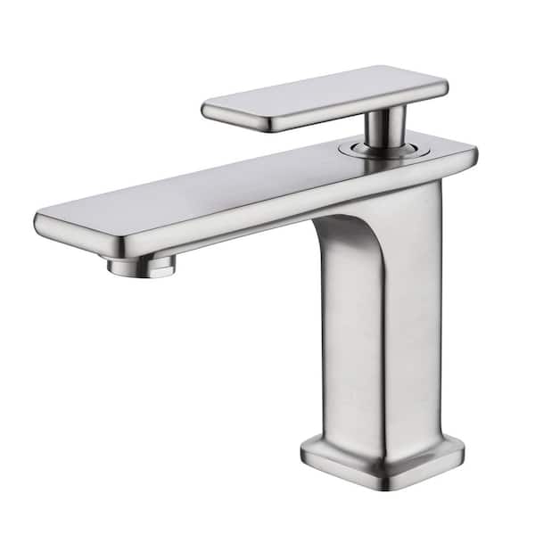 Single-Handle Single-Hole Bathroom Faucet in Brushed Nickel