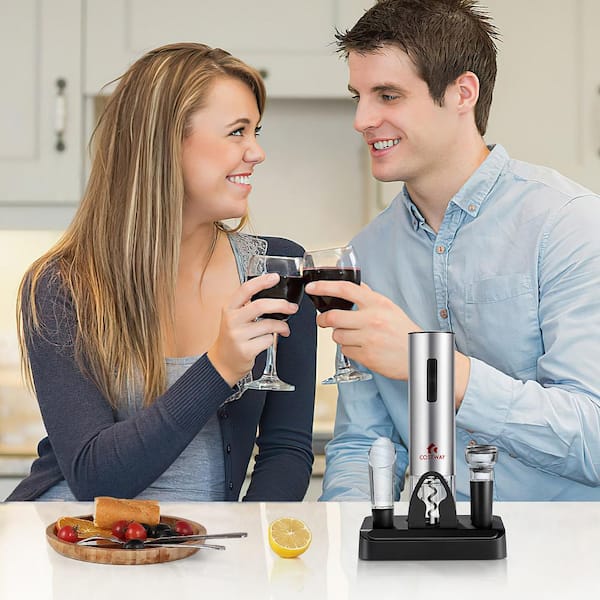 6-in-1 Black Electric Wine Bottle Opener Set Rechargeable Cordless Corkscrew Opener Set